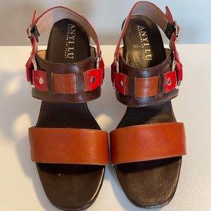 Anyi Lu Sandals Ankle Strap Open Toe Red Brown Leather Handmade Italy Size 38